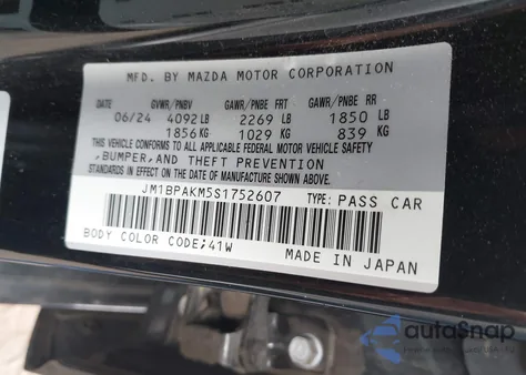 2025 Mazda 3 2.5 S Select Sport из США, поврежденный, VIN JM1BPAKM5S1752607